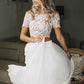 Boho Chic Lace Crop Chiffon Prom Dresses Two Piece Boho Wedding Dresses   cg9947