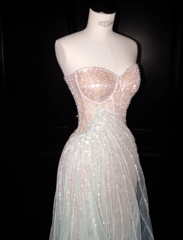 Champagne And Mint Green Shiny Prom Party Dress Classy Evening Dress cg26340