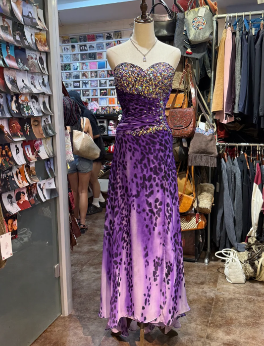 Sweetheart Beading Leopard Print Prom Dress Purple Chiffon Evening Dress cg26355