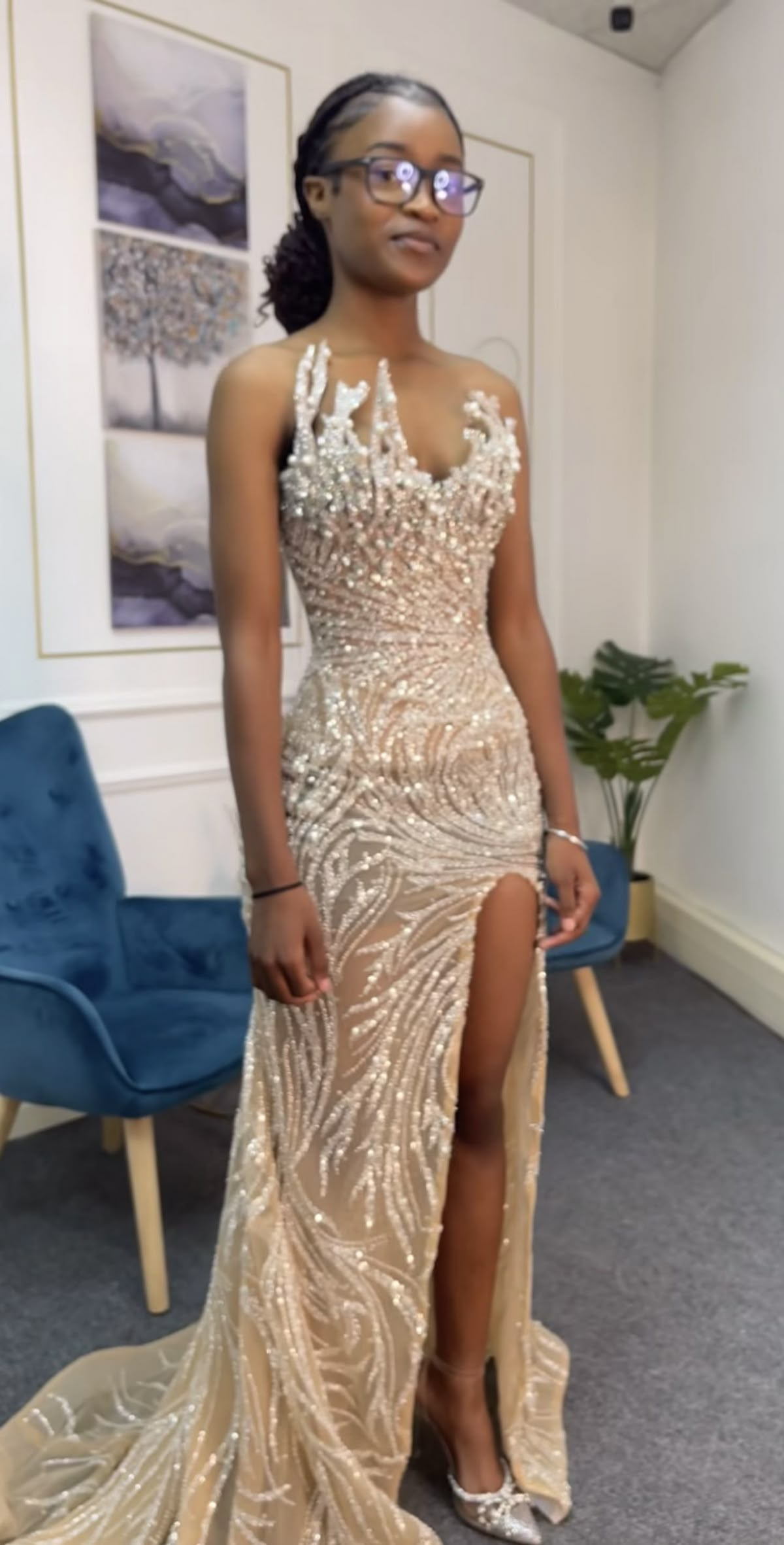 Sequin Lace Black Girl Prom Dress Champagne Evening Dress Graduation Dress cg26151