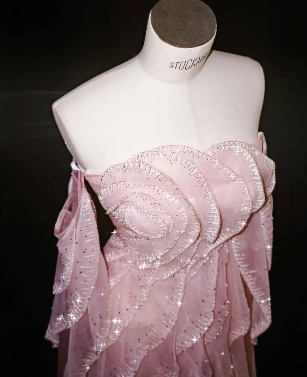 Sweet Strapless Sheath Long Prom Dresses Tulle Pink Evening Dresses cg26123