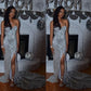 Sexy Mermaid Sweetheart Sweep Train Silver Sequined Prom Dress with Split, Long Prom Dress   cg17222