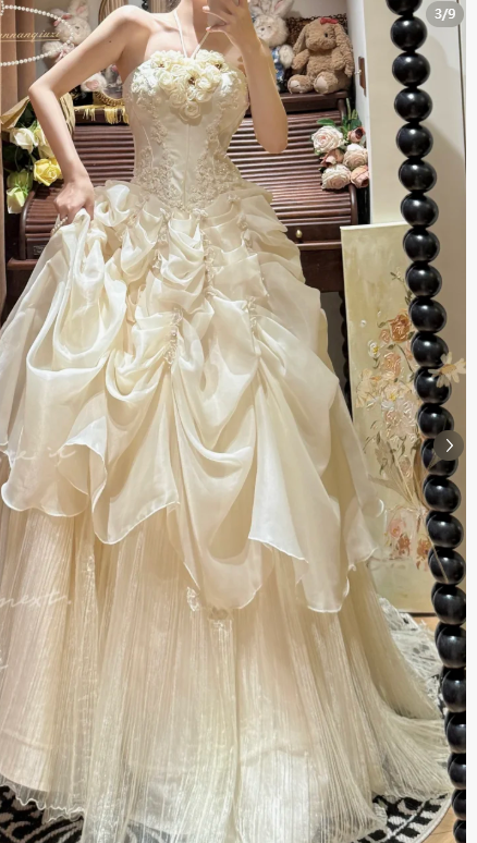 Organza Lace Vintage Wedding Dress Retro Prom Party Gowns    cg26311