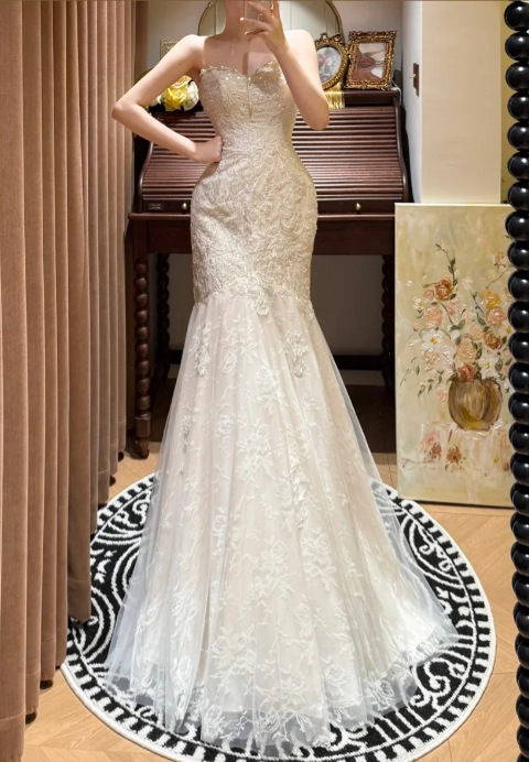 Sleeveless Mermaid Lace Wedding Dress Sexy Evening Dress cg26318