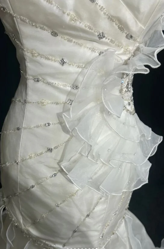 Mermaid Satin Chiffon Ruffle Beaded Long Prom Dress,Wedding Dress,Evening Dress  cg26182