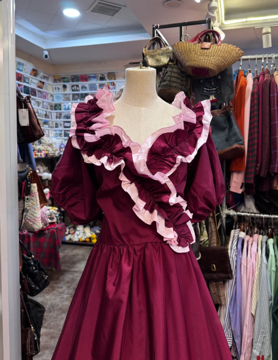 A Line Burgundy Prom Party Dress Vintage Princess Dress cg26353