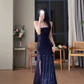 Sheath Spaghetti Straps Navy Blue Sequin Evening Dress Prom Dresses Birthday Outfits cg26203