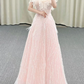 A Line Off The Shoulder Sequin Pink Long Evening Dress Prom Dresses Birthday Outfits   cg26195