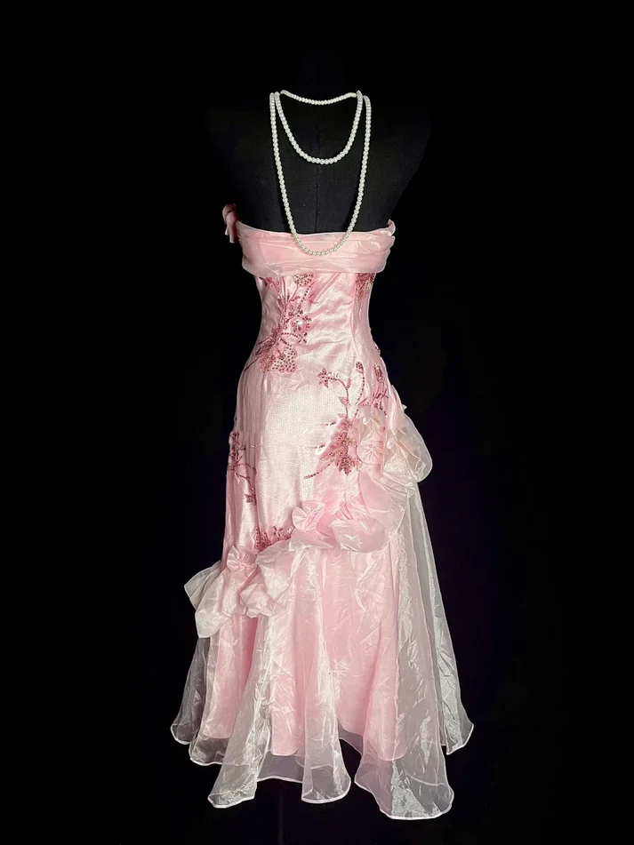 Unique Sheath Strapless Pink Tea Length Formal 7th Grade Homecoming Dresses Middle School Mid Length Prom Dress Hoco Outfits cg26230