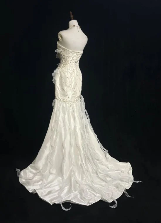 Mermaid Satin Chiffon Ruffle Beaded Long Prom Dress,Wedding Dress,Evening Dress  cg26182