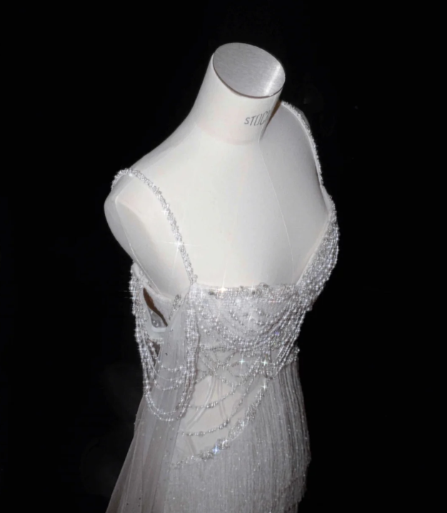 Tassel Mermaid White Wedding Dress Evening Dress 22nd Birthday Outfit cg26347