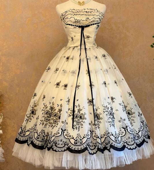 Strapless White Chiffon Vintage Prom Party Dress Evening Dress Birthday Outfit cg26335