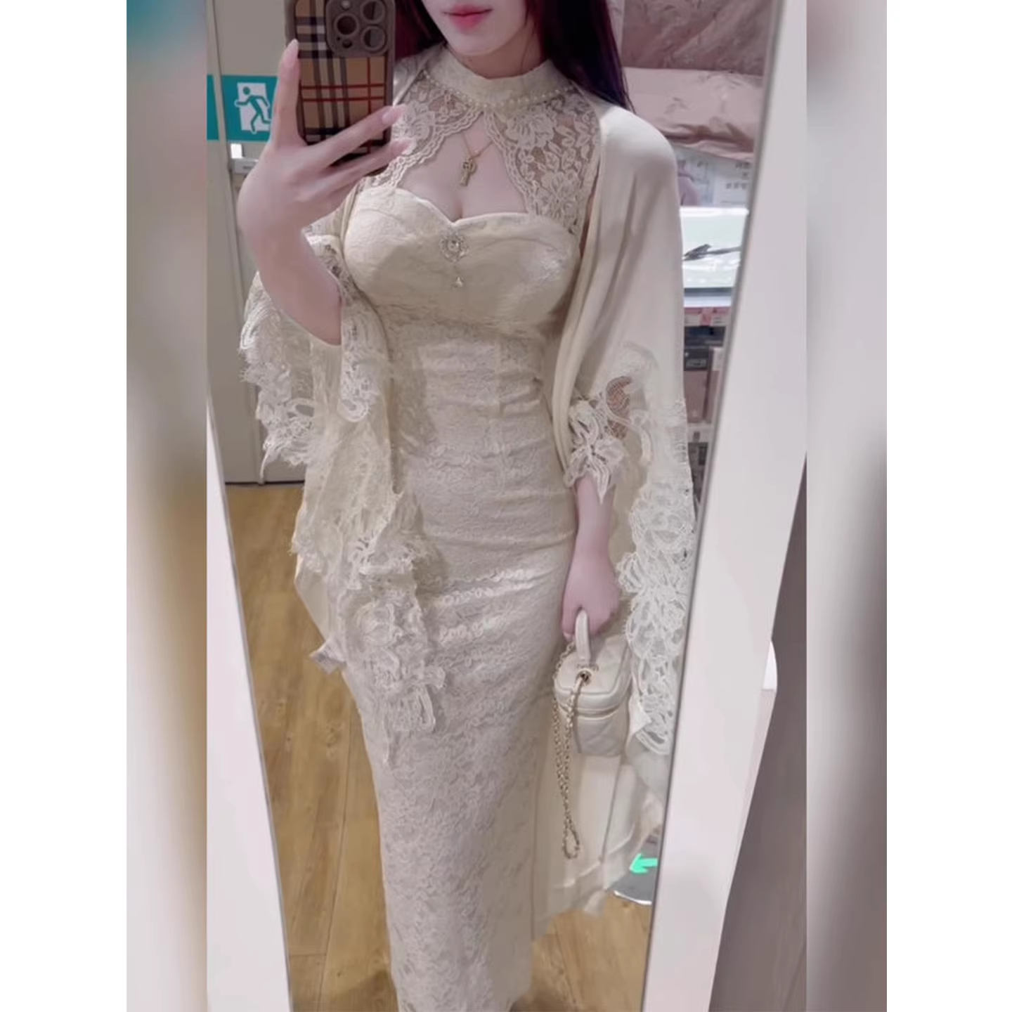 Lace halter neck cheongsam dress cardigan set  G051