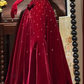 Burgundy Velvet Prom Party Dress With Gloves Birthday Party Dress With Beads    cg26312
