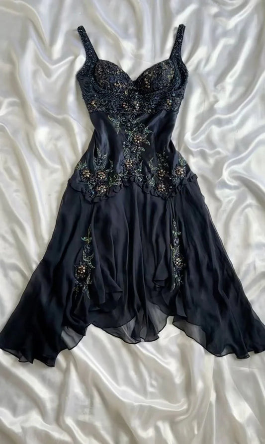 A Line Spaghetti Straps Satin Chiffon Beads Applique Short Homecoming Dress 22th Birthday Outfits  cg26181