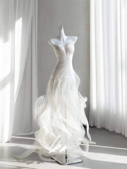 Classy Wedding Dress White Mermaid Ruffles Bridal Gowns CY0001
