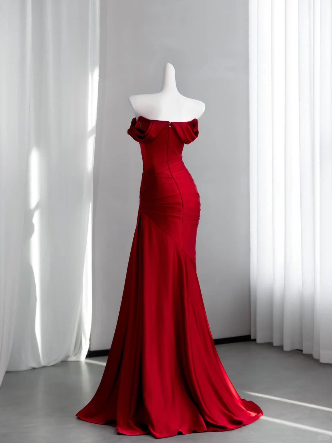 Charming Satin Prom Dress Red Mermaid Evening Dress CY0003