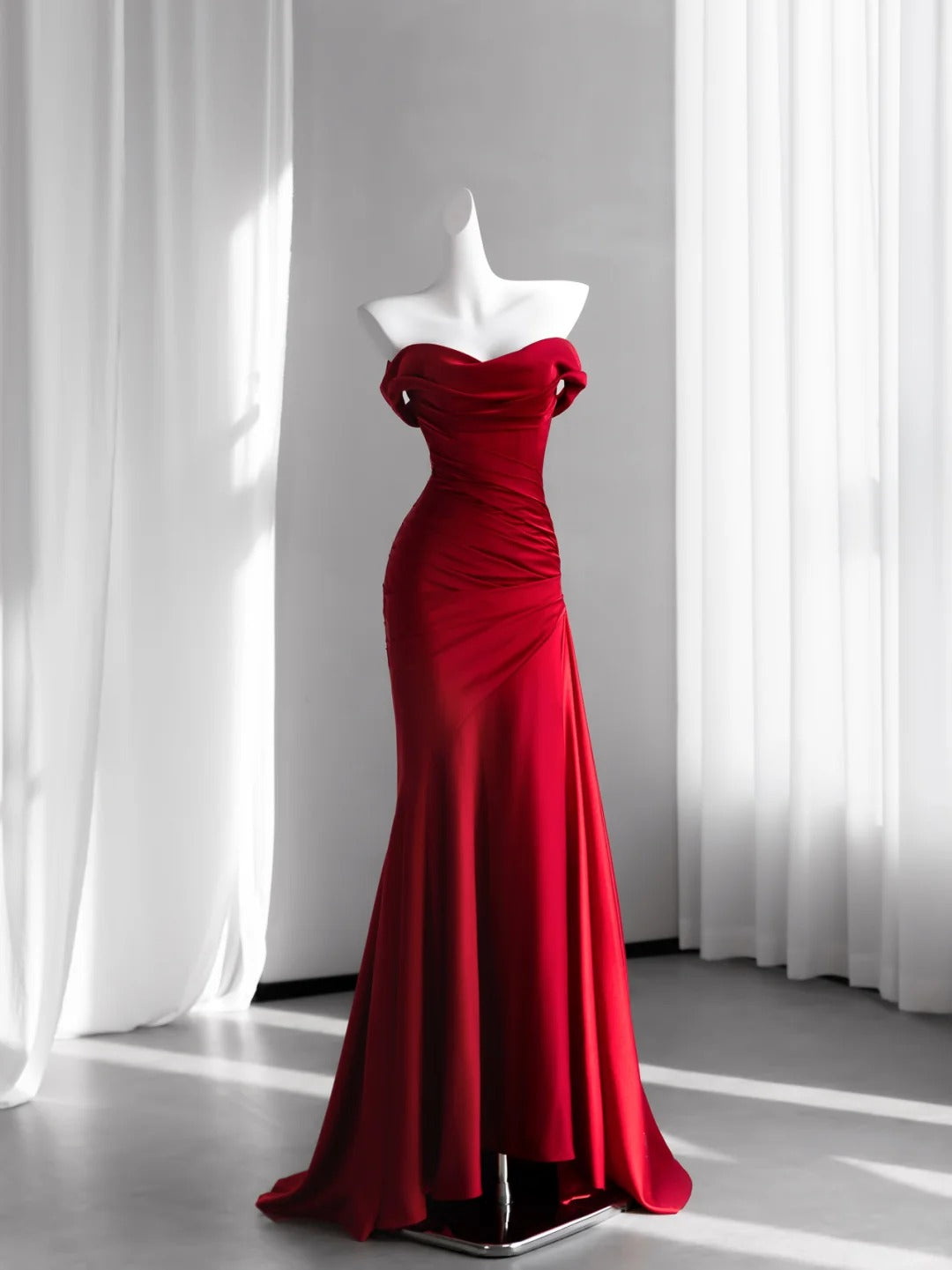 Charming Satin Prom Dress Red Mermaid Evening Dress CY0003