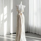Timeless Ivory Satin Prom Dress Spaghetti Straps Pearls Sheath Evening Dress CY0004
