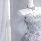 Gittering Light Blue Mini Dress Strapless Party Dress Sequins A-Line Homecoming Dress CY0006