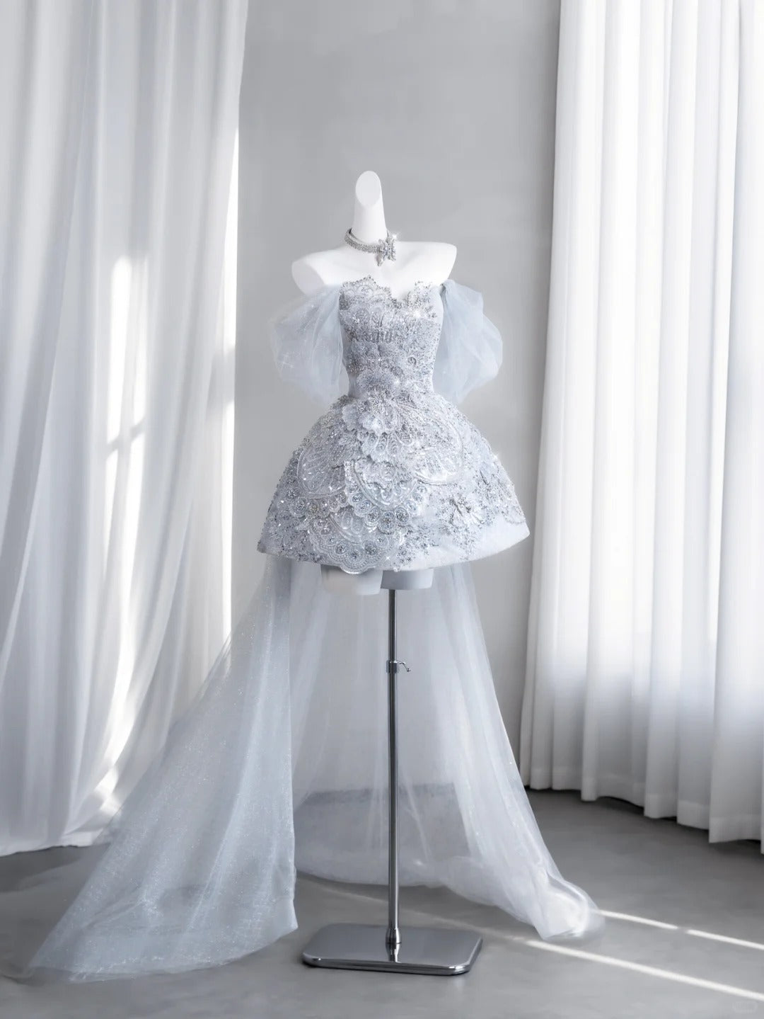 Gittering Light Blue Mini Dress Strapless Party Dress Sequins A-Line Homecoming Dress CY0006