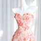Sweet Pink Appliques Prom Dress Strapless Sequins A-Line Evening Dress CY0007