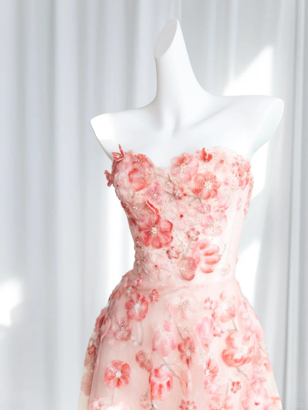 Sweet Pink Appliques Prom Dress Strapless Sequins A-Line Evening Dress CY0007