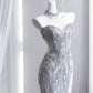 Ethereal Strapless Light Blue Prom Dress Beading Sequins Mermaid Evening Dress CY0008