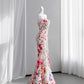 Dopamine Style Floral Pink Prom Dress Appliques Spaghetti Straps Mermaid Evening Dress CY0009
