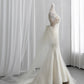 Elegant Halter Neck White Prom Dress 3D Appliques Satin Mermaid Evening Dress CY0011