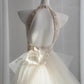 Elegant Halter Neck White Prom Dress 3D Appliques Satin Mermaid Evening Dress CY0011