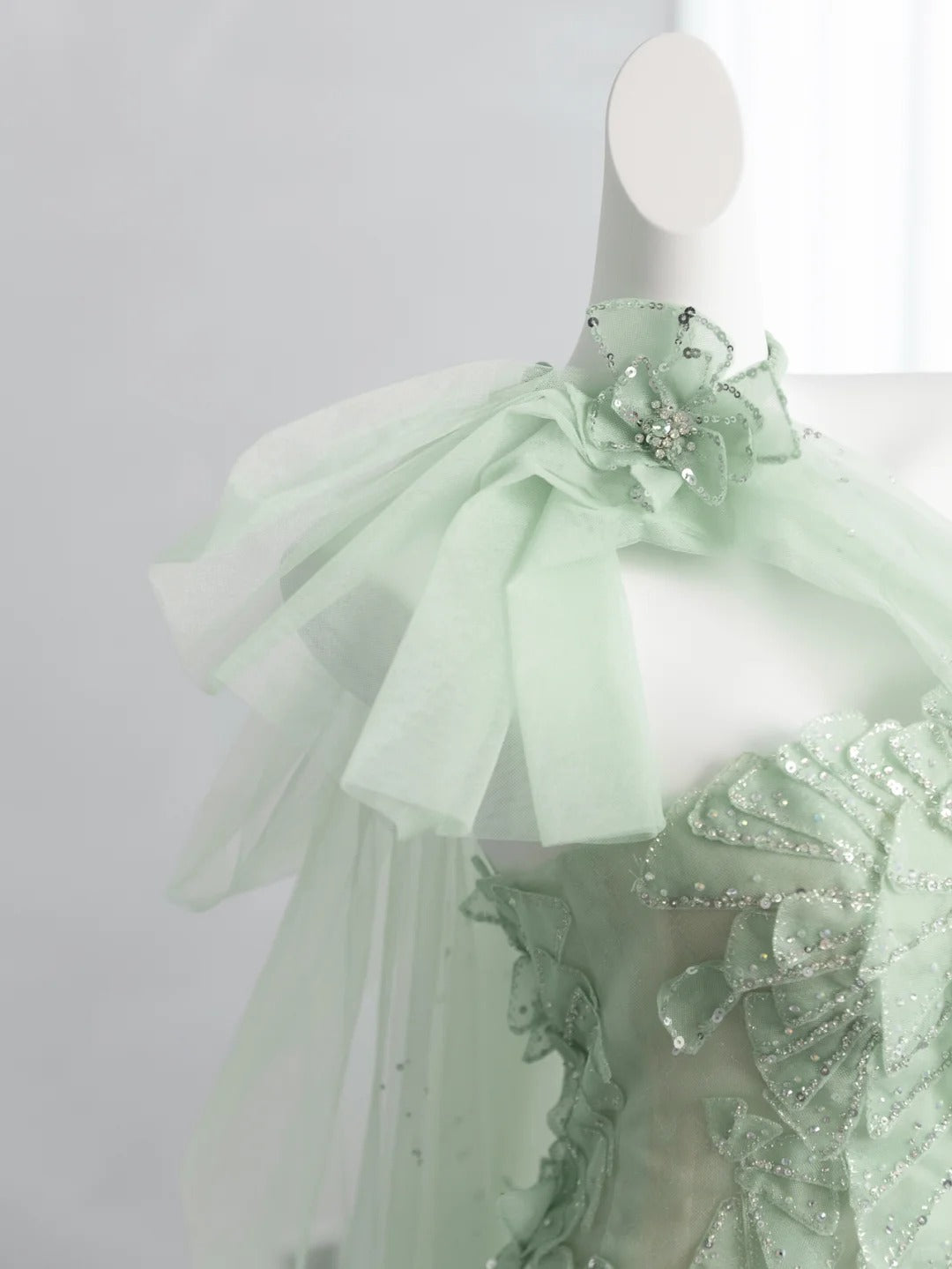 Vibrant Sequins Green Prom Dress Strapless A-Line Floral Evening Dress CY0012