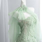 Vibrant Sequins Green Prom Dress Strapless A-Line Floral Evening Dress CY0012