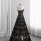 Chic Strapless A-Line Prom Dress Black Plaid Sequins Evening Dress CY0013