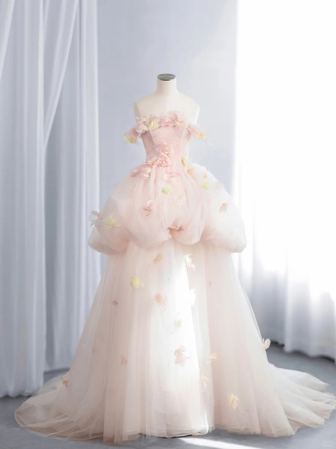 Cute Off-the-Shoulder Pink Sweet 16 Dress Appliques Sequins A-Line Party Dress CY0014
