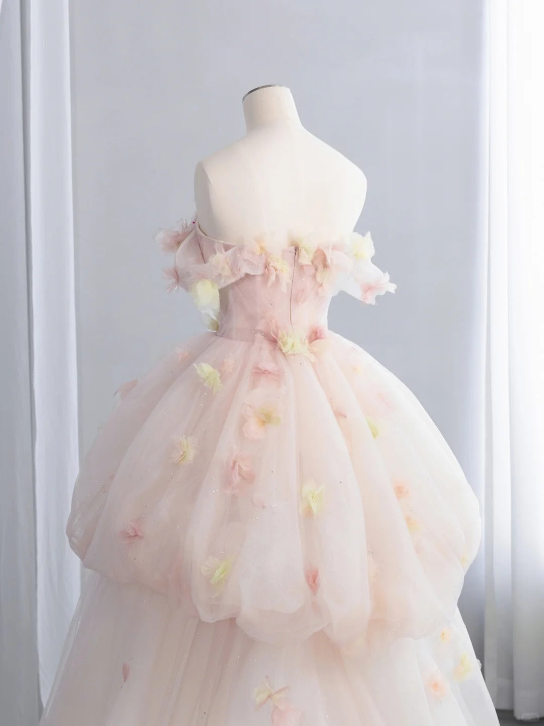 Cute Off-the-Shoulder Pink Sweet 16 Dress Appliques Sequins A-Line Party Dress CY0014