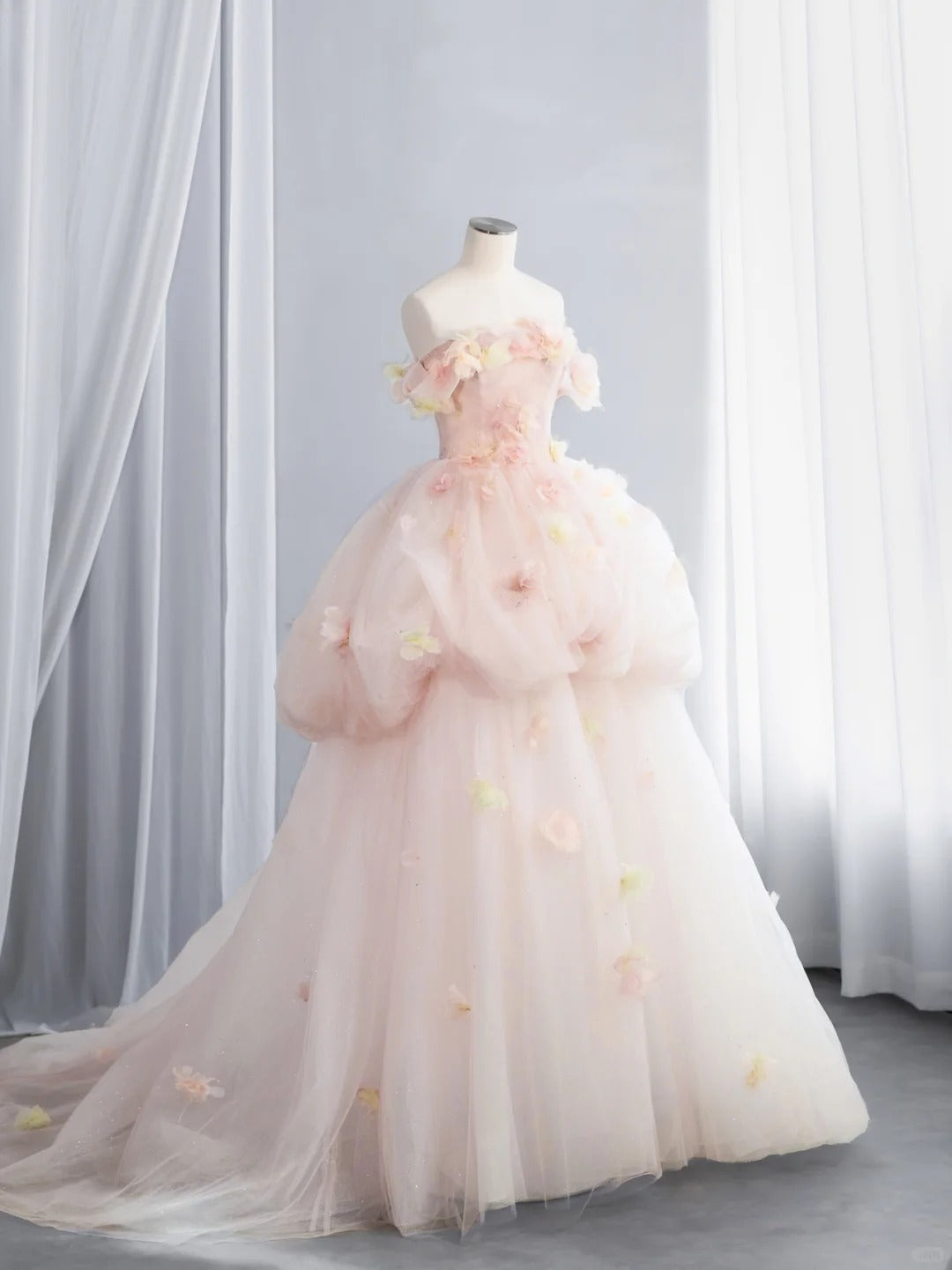 Cute Off-the-Shoulder Pink Sweet 16 Dress Appliques Sequins A-Line Party Dress CY0014