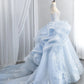 Vogue Strapless Blue Sweet 16 Dress Ruffles Appliques Sequins A-Line Party Dress CY0015