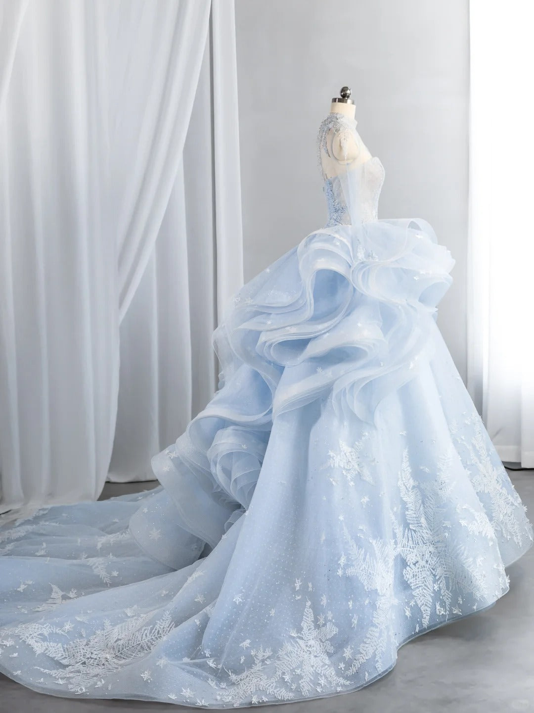 Vogue Strapless Blue Sweet 16 Dress Ruffles Appliques Sequins A-Line Party Dress CY0015
