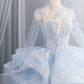 Vogue Strapless Blue Sweet 16 Dress Ruffles Appliques Sequins A-Line Party Dress CY0015