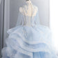 Vogue Strapless Blue Sweet 16 Dress Ruffles Appliques Sequins A-Line Party Dress CY0015