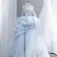 Vogue Strapless Blue Sweet 16 Dress Ruffles Appliques Sequins A-Line Party Dress CY0015