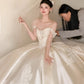 Glam Strapless A-Line Satin Wedding Dress Sequins Appliques Bridal Gowns CY0018