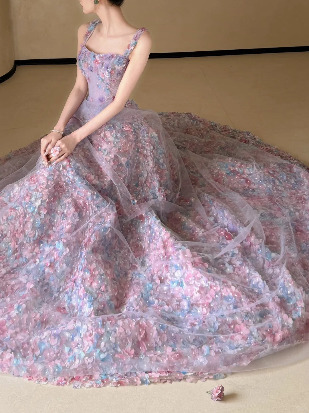 Ornate Spaghetti Straps Purple Sweet 16 Dress 3D Floral A-Line Party Dress CY0025