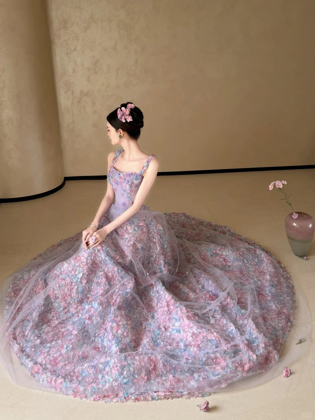 Ornate Spaghetti Straps Purple Sweet 16 Dress 3D Floral A-Line Party Dress CY0025
