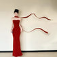 Simple Strapless Red Prom Dress With Scarf Mermaid Evening Dress CY0026