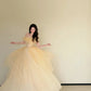 Enchanting Off-the-Shoulder Yellow Sweet 16 Dress Tulle A-Line Long Evening Gowns CY0031