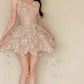 Luxurious Off-the-Shoulder A-Line Homecoming Dress Sequins Tassel Tiered Mini Dress CY0032