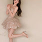 Luxurious Off-the-Shoulder A-Line Homecoming Dress Sequins Tassel Tiered Mini Dress CY0032