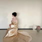 Sleek Off-the-Shoulder Ruched Gold Prom Dress Long Sleeve Mermaid Evening Dress CY0034
